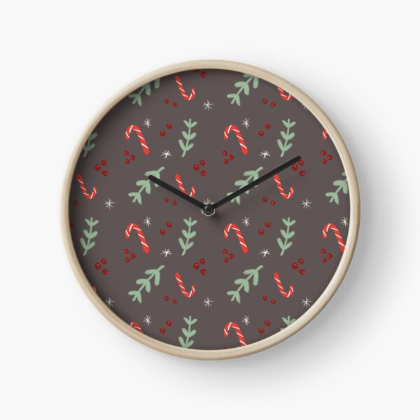 Candy Cane Mistletoe Christmas Pattern Clock