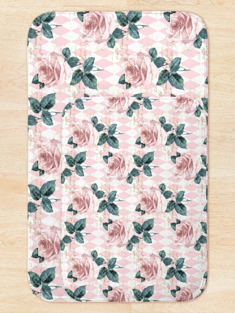 Thumbnail 5 of 6, Bath Mat, Pink Roses with Script designed and sold by ReesDesigns.
