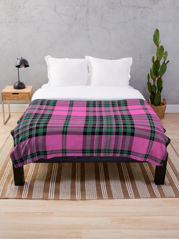 Scottish plaid pink and green pattern Throw Blanket for Sale by