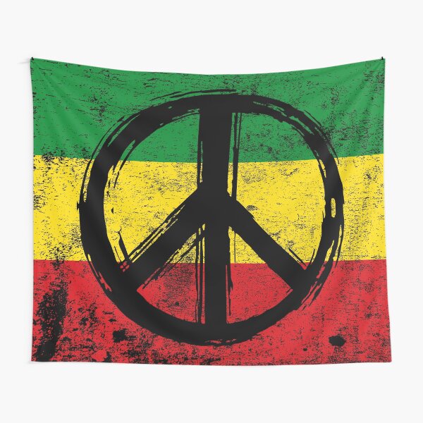 Item preview, Rasta Flag with Peace Symbol, vintage texture version designed and sold by Alma-Studio.