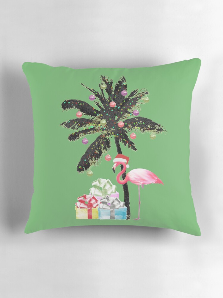 flamingo christmas pillow