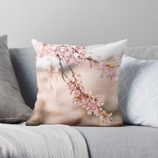 White blossoms in Spring landscape, cherry blossoms Japan Throw Pillow