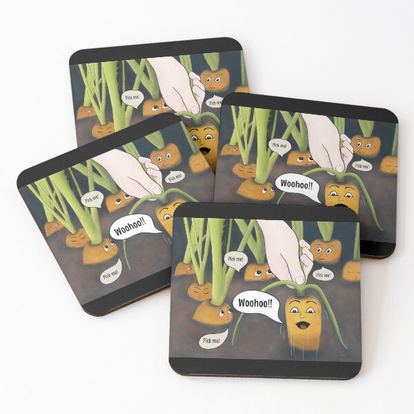 Item preview, Carrots Do Scream  – funny cartoon characters on black background designed and sold by Crystal Raymond.