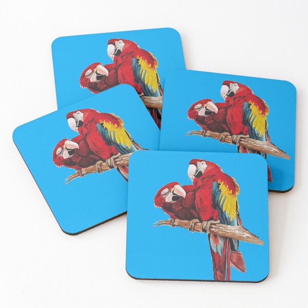 Item preview, Red Macaw Parrot Watercolor Painting on Blue designed and sold by Sarah  Rajkotwala.