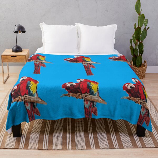 Item preview, Red Macaw Parrot Watercolor Painting on Blue designed and sold by Sarah  Rajkotwala.
