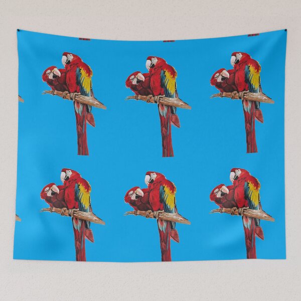 Item preview, Red Macaw Parrot Watercolor Painting on Blue designed and sold by Sarah  Rajkotwala.
