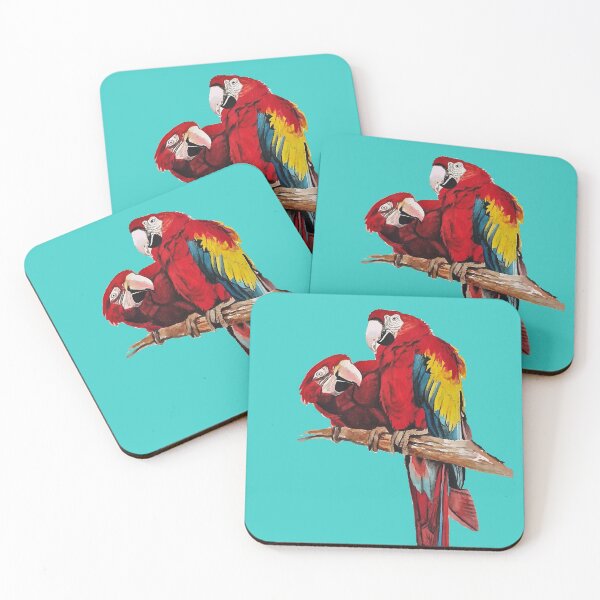 Item preview, Red Macaw Parrot Watercolor Painting on Aqua designed and sold by Sarah  Rajkotwala.