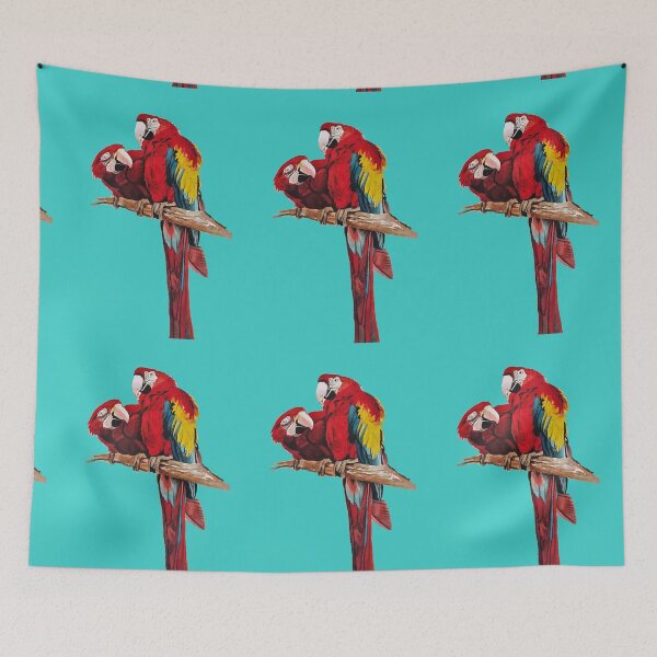 Item preview, Red Macaw Parrot Watercolor Painting on Aqua designed and sold by Sarah  Rajkotwala.