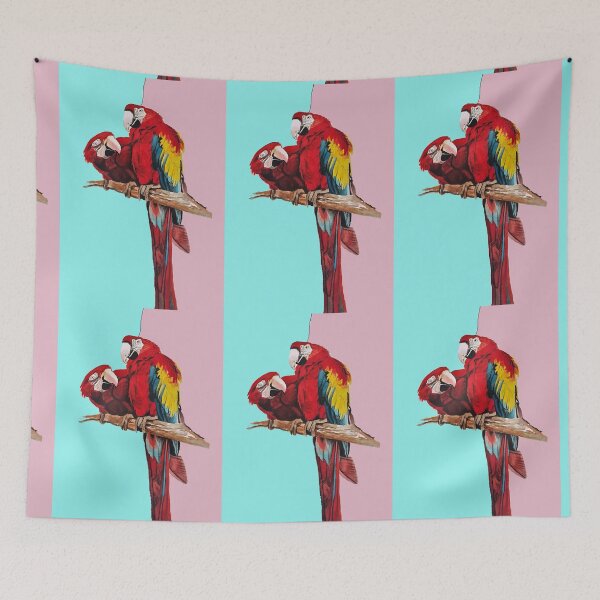 Item preview, Macaw Parrot Watercolor Painting on Aqua and Pink designed and sold by Sarah  Rajkotwala.