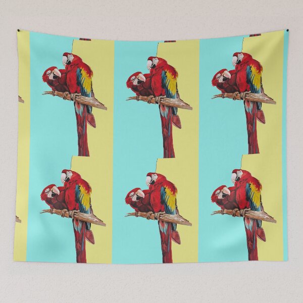 Item preview, Macaw Parrot Watercolor Painting on Aqua and Yellow designed and sold by Sarah  Rajkotwala.
