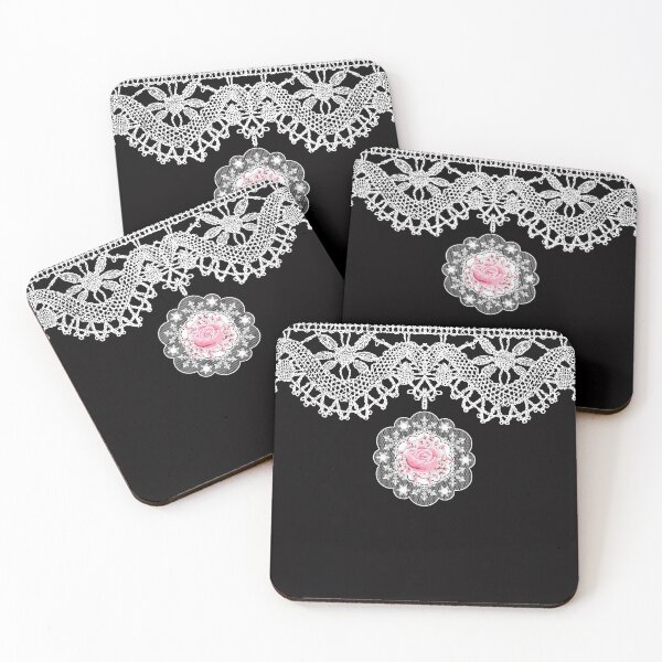 Item preview, Vintage White Lace on Black and Rose designed and sold by SloganExpress.