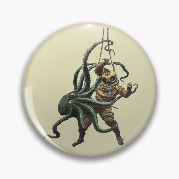 Item preview, Vintage Diver with Diving Helmet Fighting an Octopus designed and sold by urmaddad.