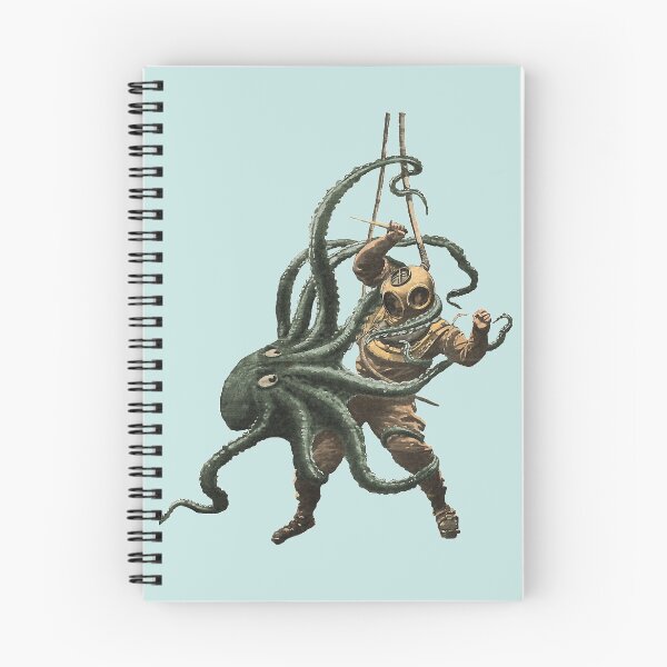Item preview, Vintage Diver with Diving Helmet Fighting an Octopus designed and sold by urmaddad.