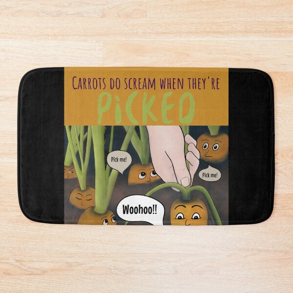 Item preview, Carrots Do Scream  When They’re Picked - funny cartoon on black background designed and sold by Crystal Raymond.