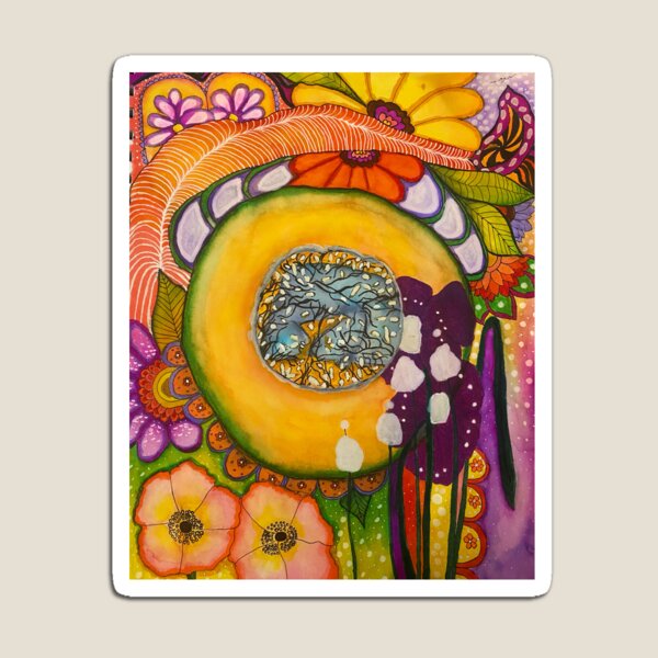 Cantaloupe Nature Watercolor and Ink Scene Magnet