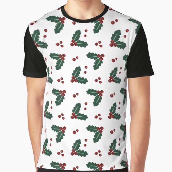Holly Christmas Pattern Graphic T-Shirt