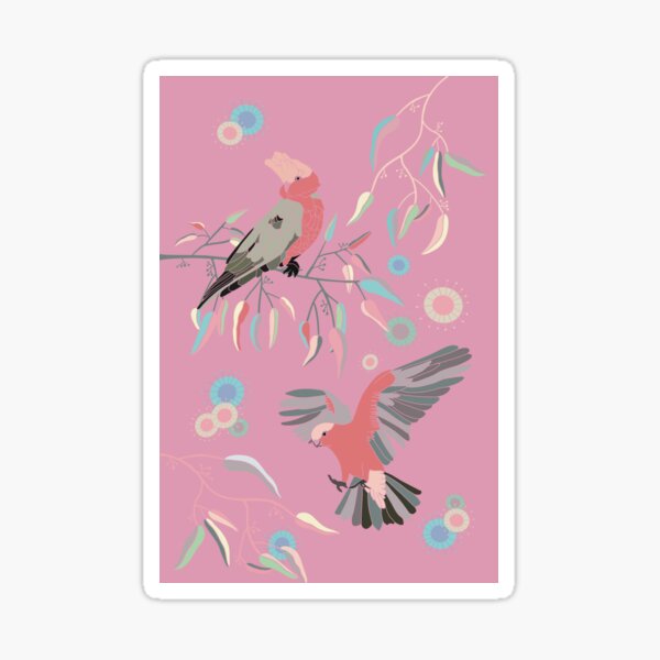 Australian Galah Cockatoos in Gum Trees on Pink Sticker