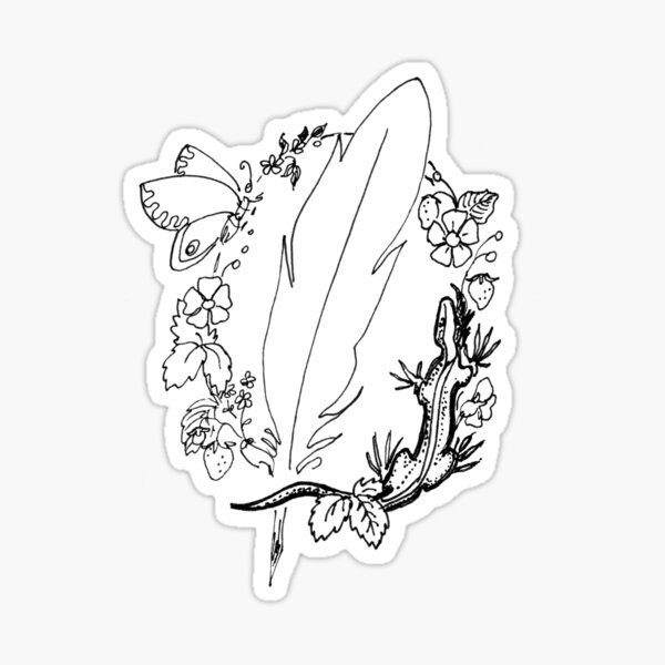 Quill And Lizard In Flower Wreath - Vignette Sticker