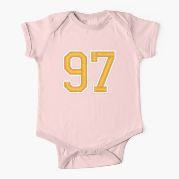 97 Yellow Green Jersey Sports Number Ninety-Seven Baby One-Piece