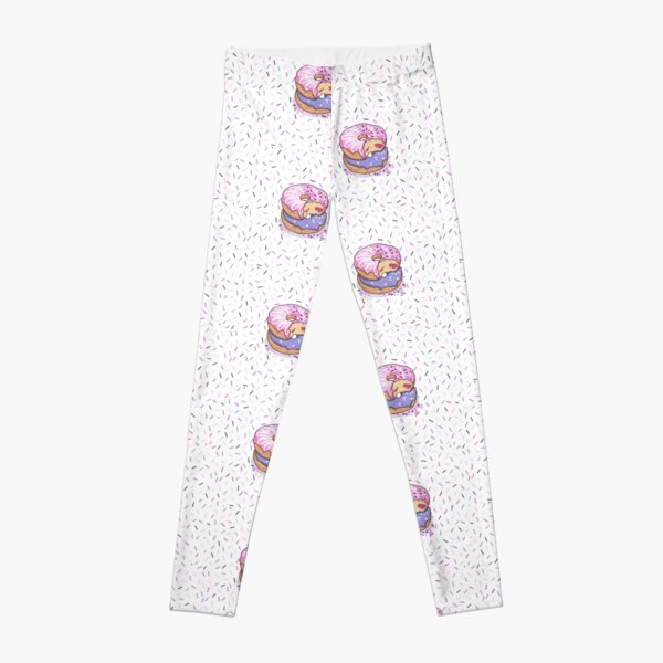 Donut pattern pink, purple, confetti background, jelly filled sprinkles, WHITE BACKGROUND Leggings