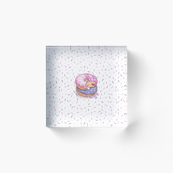 Donut pattern pink, purple, confetti background, jelly filled sprinkles, WHITE BACKGROUND Acrylic Block