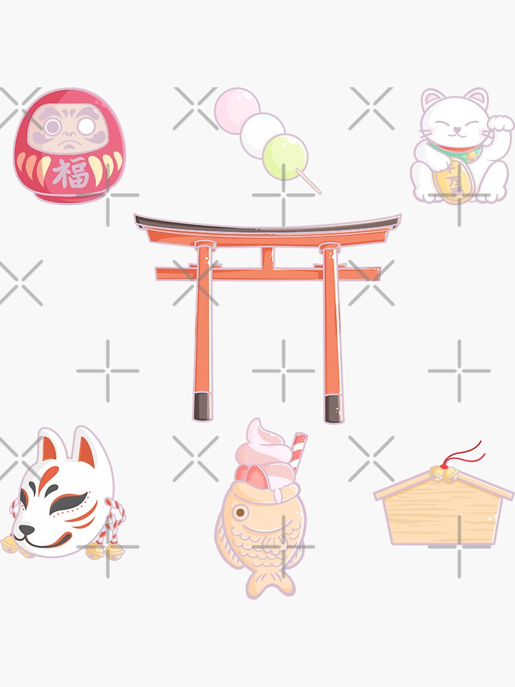 shrine　culture　Sticker　kawaii　Mkawaii　by　japanese　pattern