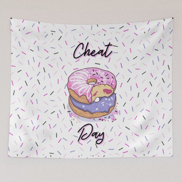 Item preview, CHEAT DAY Donut pattern pink, purple, confetti background, jelly filled sprinkles, WHITE BACKGROUND designed and sold by JustAMillenial -.