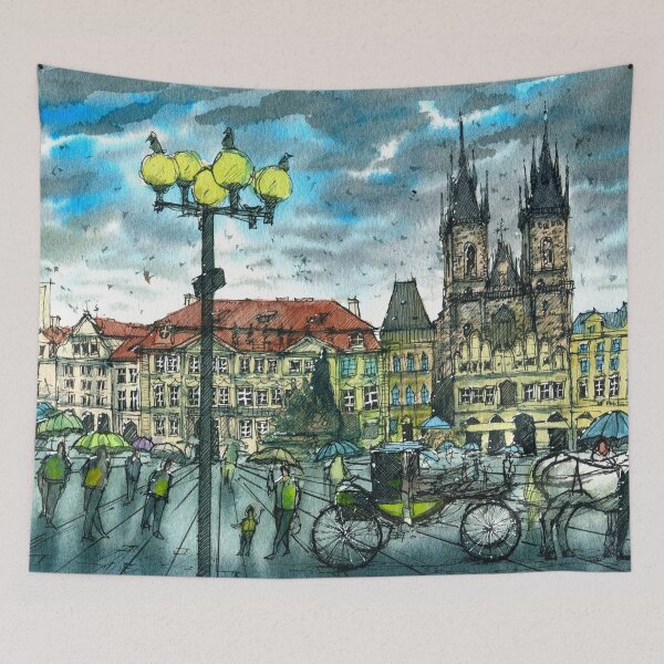 Item preview, Czech Republic - Old Town Square Watercolor and Ink Painting designed and sold by darrenyeoart.