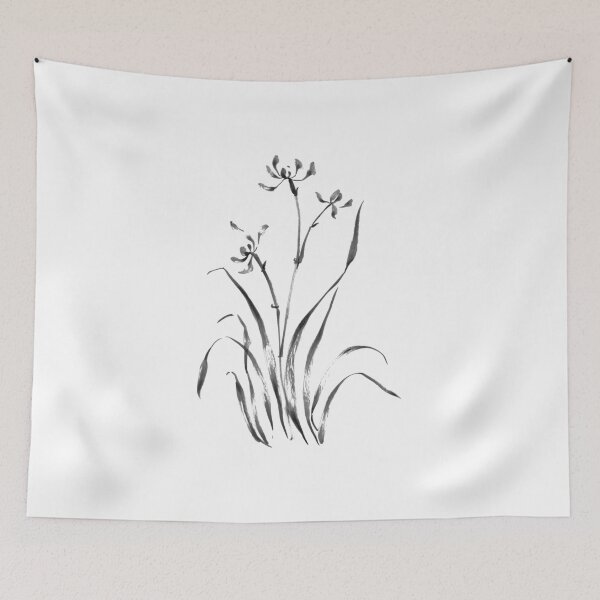 Item preview, Wild Orchid Flower 01, minimalist, ink drawing, watercolour, brush, wall art, gift, Bw, rustic, farmhouse, hand drawn designed and sold by BONBcreative.