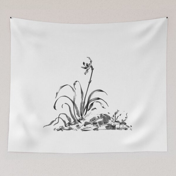 Item preview, Wild Orchid Flower 02, minimalist, ink drawing, watercolour, brush, wall art, gift, Bw, rustic, farmhouse, hand drawn designed and sold by BONBcreative.