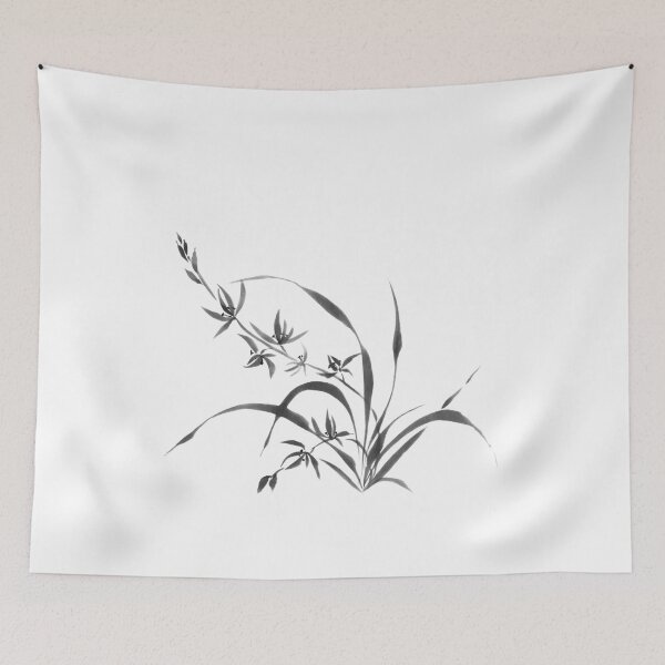 Item preview, Wild Orchid Flower 03, minimalist, ink drawing, watercolour, brush, wall art, gift, Bw, rustic, farmhouse, hand drawn designed and sold by BONBcreative.