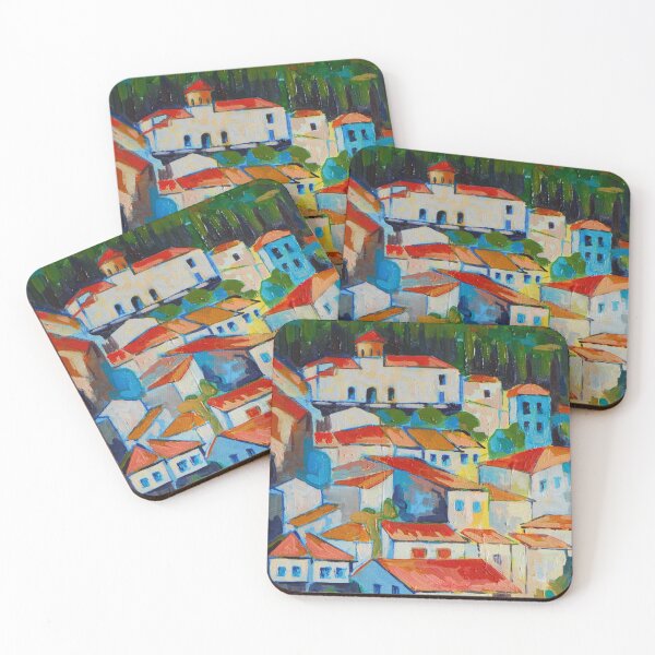 Item preview, Hill town bright cityscape colorful Aegean art designed and sold by JuliaMia.