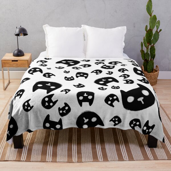 Item preview, Spooky cat heads pattern black and white designed and sold by mooniya-stories.