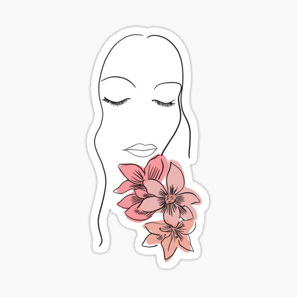 Line Art Woman Smelling Flowers Sticker