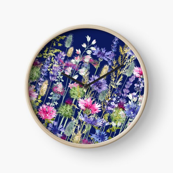 Flower Meadow - Cornflowers, Thistles & Lavender Clock