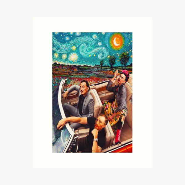 Salvador Dali und Vincent Van Gogh und Frida Kahlo im Auto Sternennacht Kunstdruck