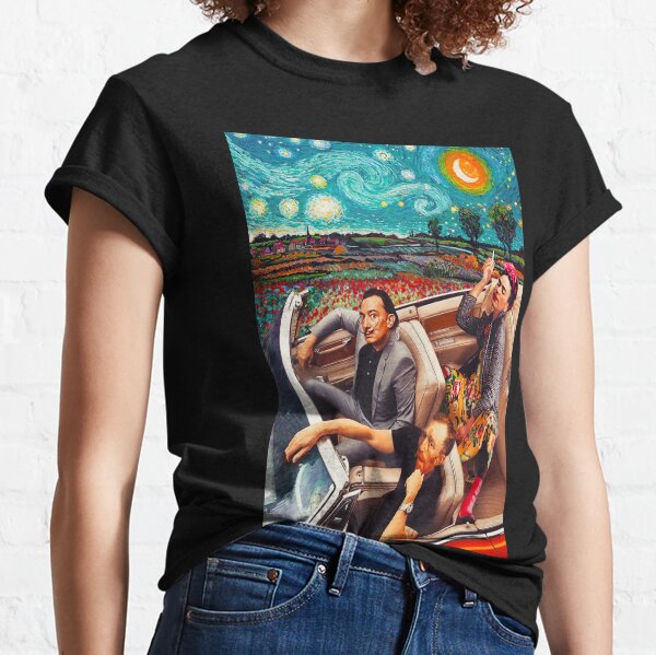Salvador Dali y Vincent Van Gogh y Frida Kahlo en Car Starry Night Camiseta clásica