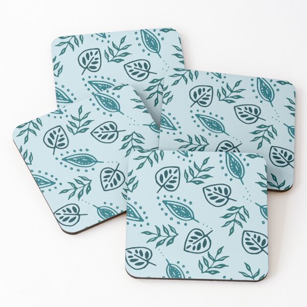 Item preview, Watercolor Leaves Teal Pattern designed and sold by GeeHanz.