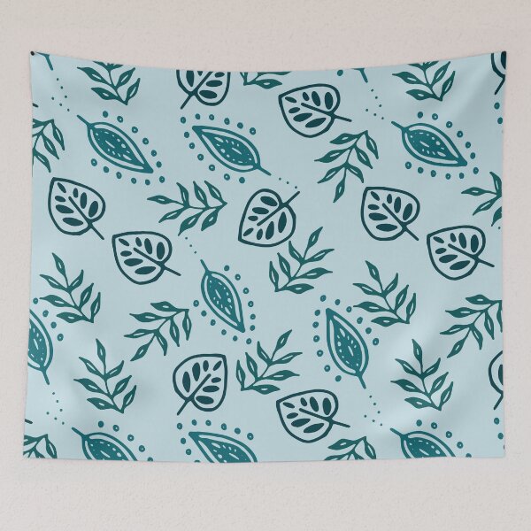 Item preview, Watercolor Leaves Teal Pattern designed and sold by GeeHanz.