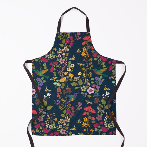 Item preview, Hummingbirds and Bees Deep Blue Garden Floral designed and sold by Cecilia Mok.