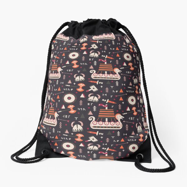 A Viking Fantasy Pattern Drawstring Bag