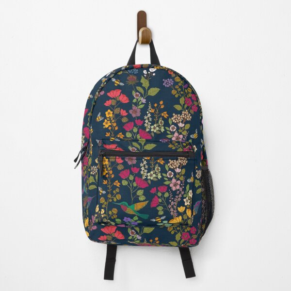 Item preview, Hummingbirds and Bees Deep Blue Garden Floral designed and sold by Cecilia Mok.