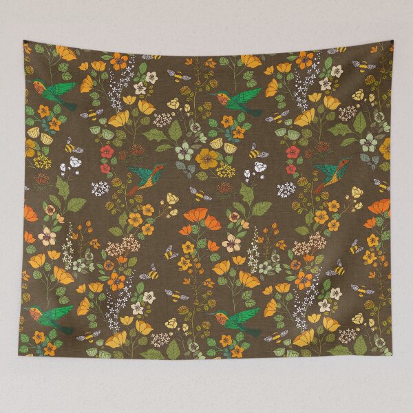 Item preview, Hummingbirds and Bees Autumn Fall Golden Garden Floral designed and sold by Cecilia Mok.