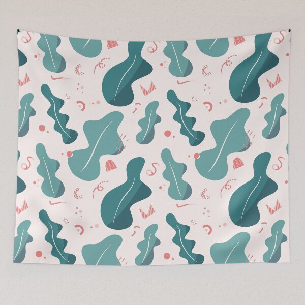 Item preview, Green foliage and pink and white shapes designed and sold by truffleivy.