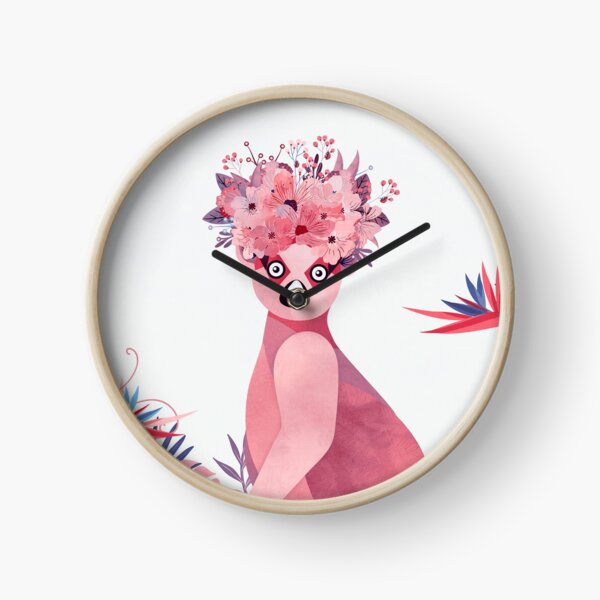 Vista previa del artículo con la obra «Lémur con una corona de flores en una jungla de color pato rosa y azul», diseñado y vendido por YanayMora.