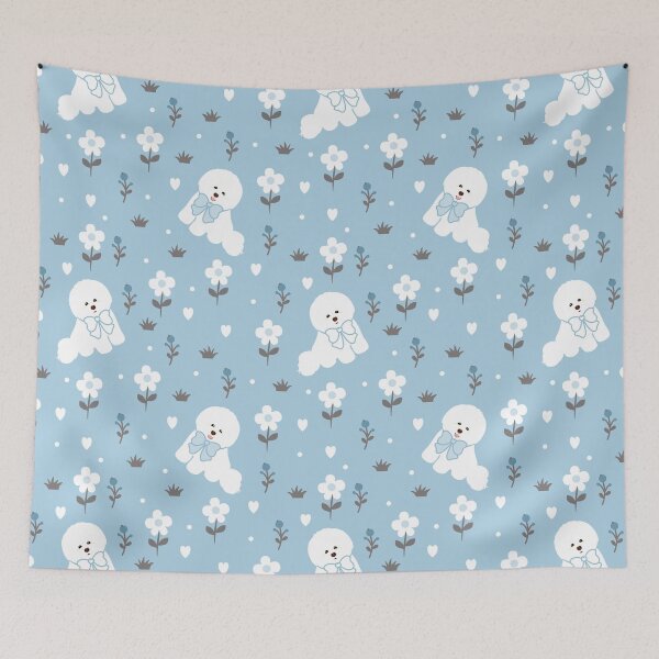 Item preview, Cute Bichon Frise in Winter Snowy Garden designed and sold by Lulupainting.