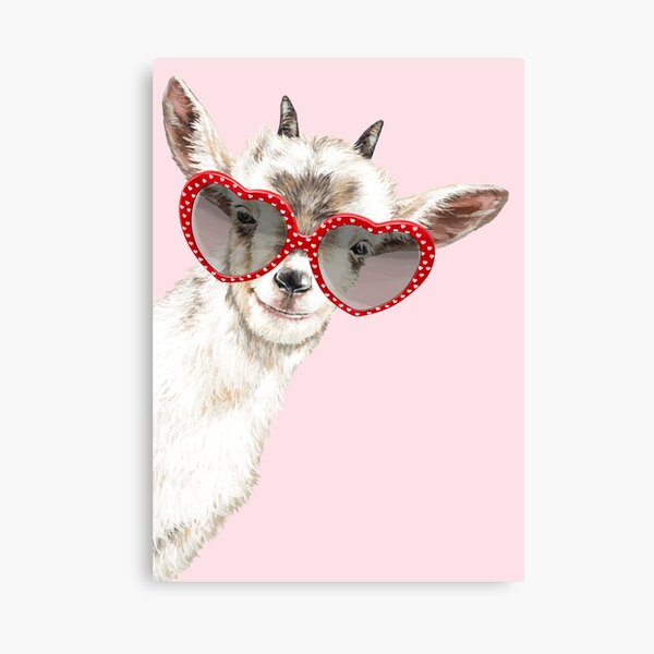 Hipster Goat with Glasses in Pink Canvas Print