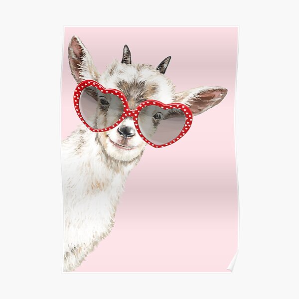 Hipster Goat with Glasses in Pink Poster