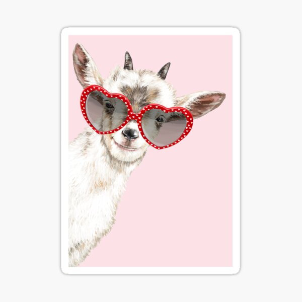 Hipster Goat with Glasses in Pink Sticker