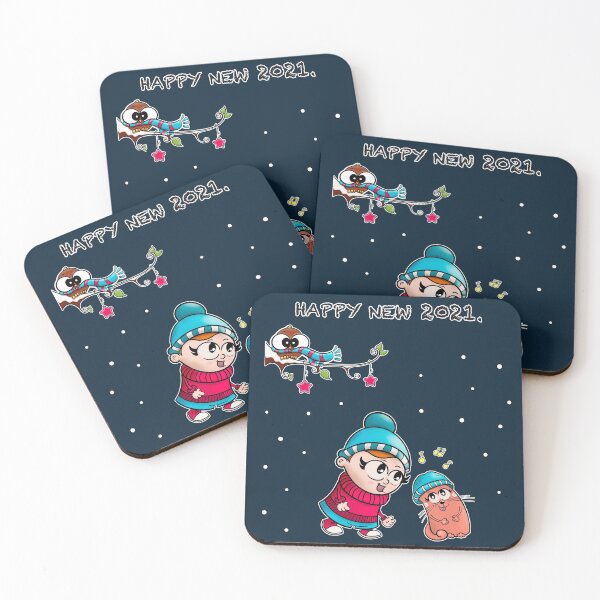 Item preview, Cute cat, lovely girl and birdie, together wishing you a Happy New Year 2021 designed and sold by Nicoartlines.